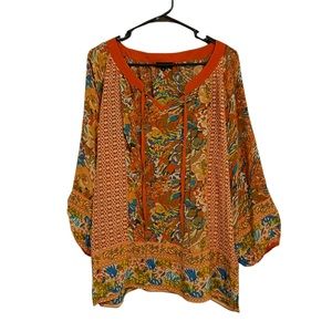 Tolani Orange Floral Blouse